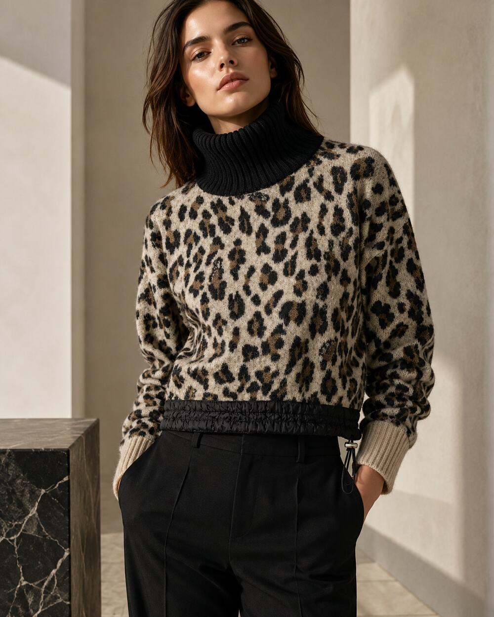 Sacai Leopard Alpaca Wool Turtleneck Sweater Medium Leopard Crop Made in Japan